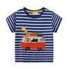 Striped Summer Boys Girls  Animals Tshirts Embroidery Kids Tops  Fashion Baby Clothing