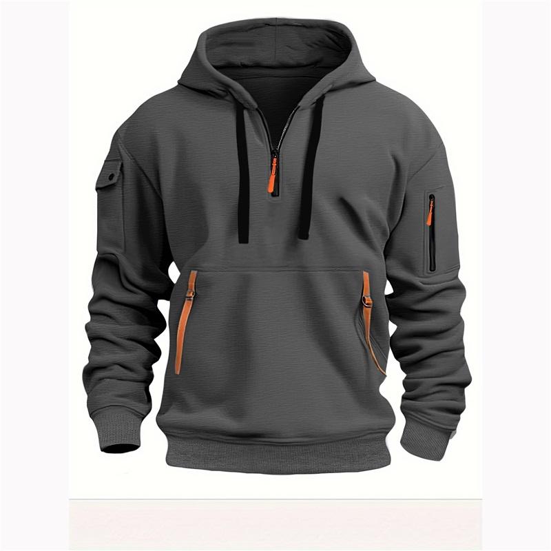 

Men s Half Zip Hoodie Tactical Style Kangaroo Pocket Casual Sweatshirt S темно-серого