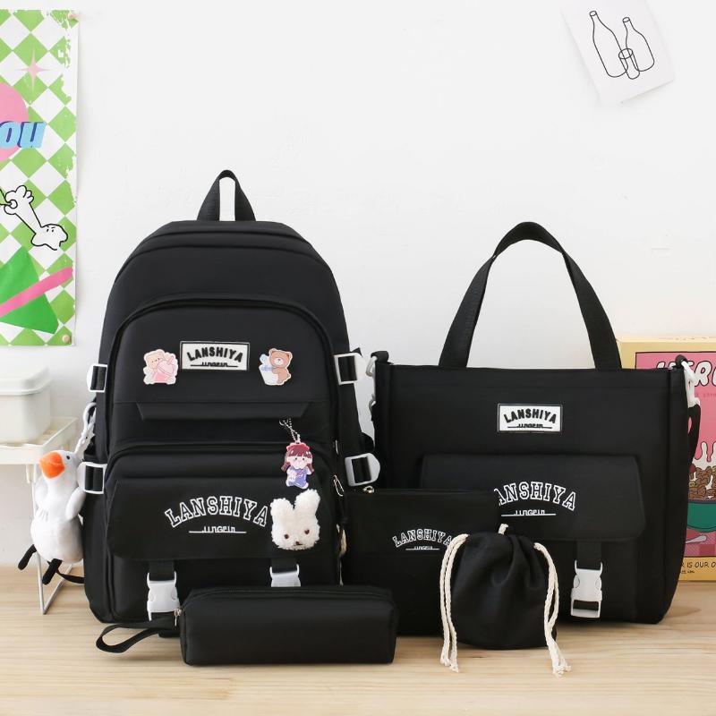 Korean Version Instagram Backpack Five Piece Set Primary School Girl Backpack Forest Junior High School High Capacity Backpack