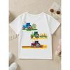 Boy Crewneck Short Sleeve T-Shirt, Cartoon Tractor Harvester Print Green Blue Red Casual Tee