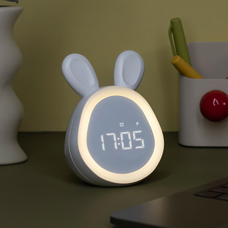 Round Rabbit Smart Alarm Clock with Night Light for Kids