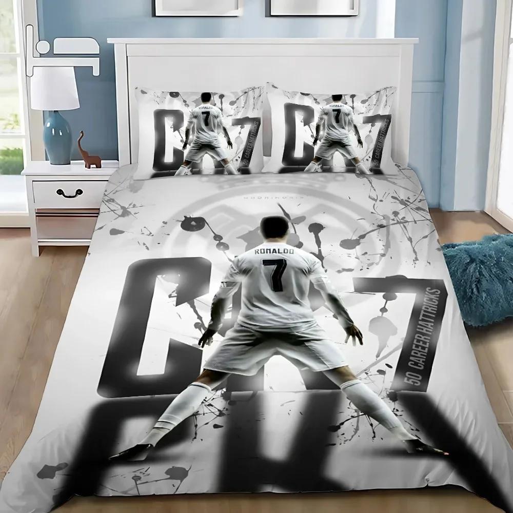 Ronaldoo Bettbezug Kissenbezug Fußball Cr7 Bettwäsche-Set Kinder Erwachsene Junge Mädchen Schlafzimmer Dekoration Einzel Doppel Große Größe 100x135cm-2pcs