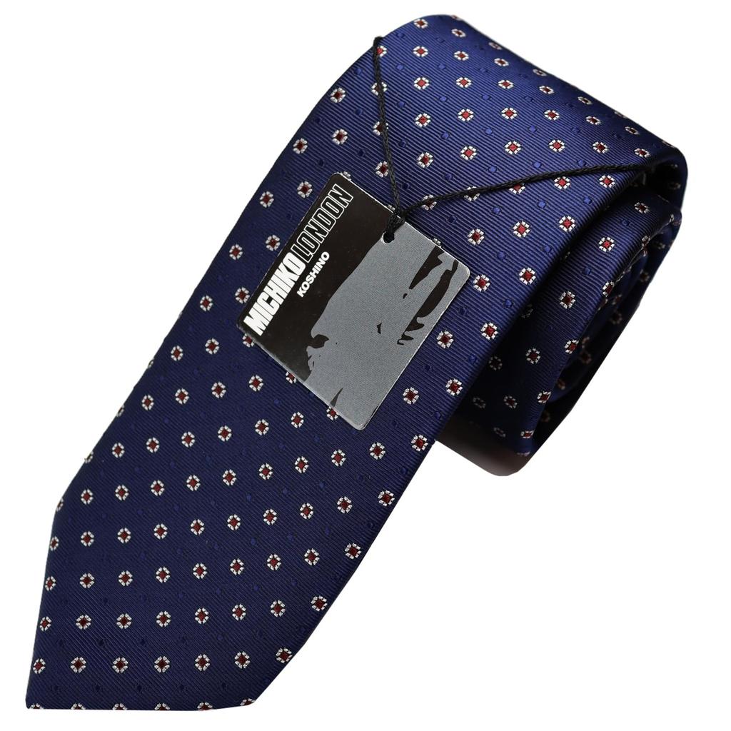 [Michiko London] Bonded fabric with lining for added volume. Made in Japan. KOSHINO brand tie. Small pattern. 100% silk. Unisex. MKJ-023 (Navy)