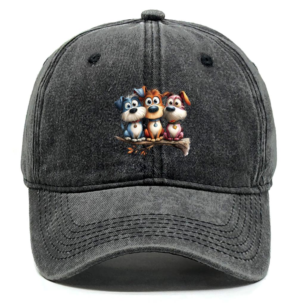 Cartoon Dog Tree Branch Printed Baseball Cap Adjustable Fashion Baseball Hat Cozy Distressed Sport Hat For Streetwear Travelling