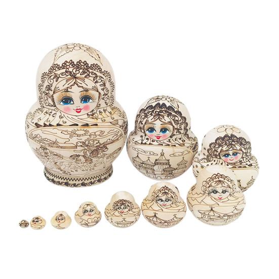 

10Pcs/Set Handmade Russian Nesting Doll 10 Layers Kids Wooden Matryoshka Doll Retro Girl Stacking Toy Desktop Decoration Ornament girl