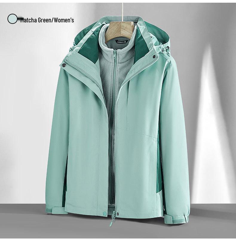 Autumn & Winter 3-in-1 Couple's Fleece-Lined Jacket Set: Detachable, Thickened Outdoor Mountaineering Coat for Men & Women