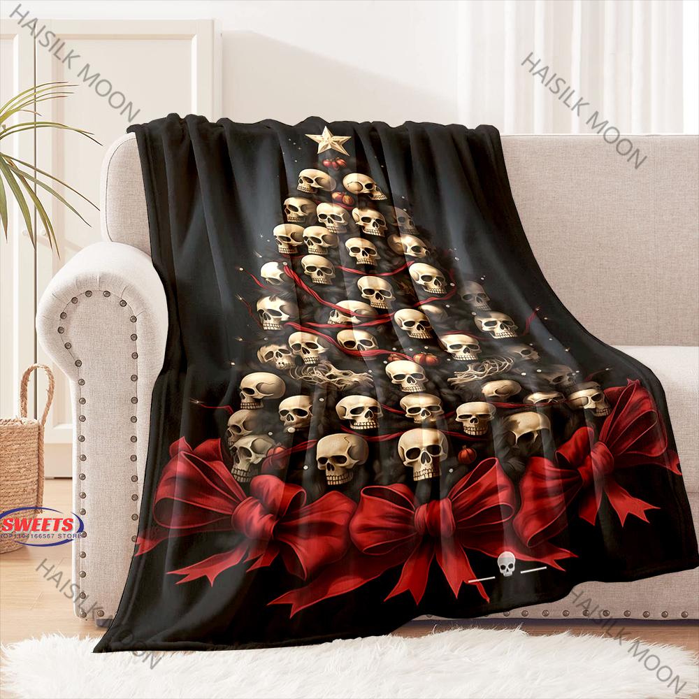 2025 New Christmas Theme Blanket Christmas Skull Print Four Seasons Blanket Christmas Gift for Boys and Girls,Family and Friends