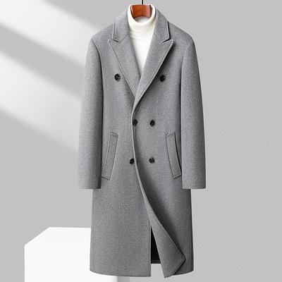 Autumn and Winter Men's Woolen Coat Long Knee Double-breasted Cotton Thickened Woolen Coat Trench Coat Men's Coat