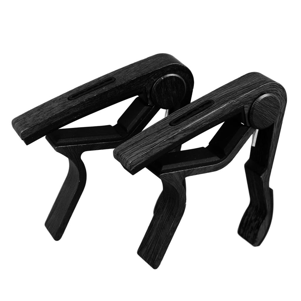 2Pcs Acoustic Guitar Capo Wood Rubber Pad Adjustable Professional Electric Guitar Capo with 5Pcs Picks Black