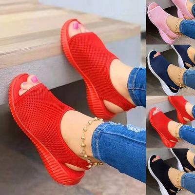 2024 Women's Fashion Casual Pure Color Knitted Mesh Printed Flat-Bottom Comfortable Trend All-match Summer Sandals