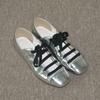 Hollow Silver Step Heel Strap Round Head Mary Jane Shoes Women's Summer College Style Flat Bottom Super Comfortable Single Shoes Small Leather Shoes