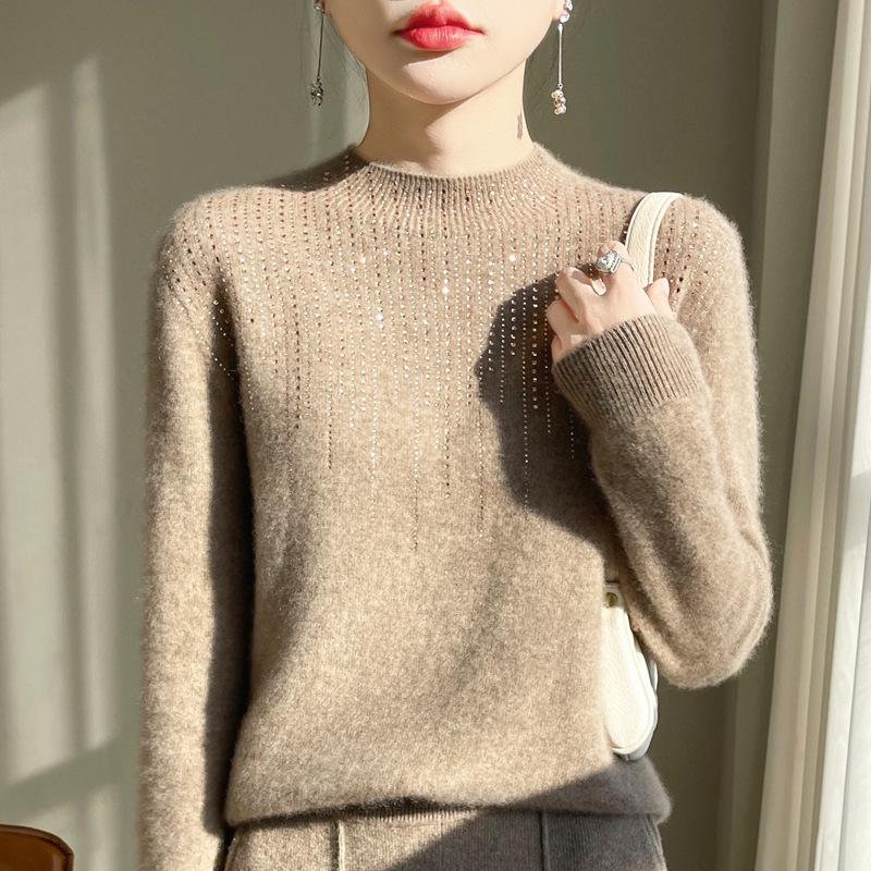 2024 New Style Rhinestone Fringe Knit Sweater: Soft Wool Base, Perfect for Autumn/Winter