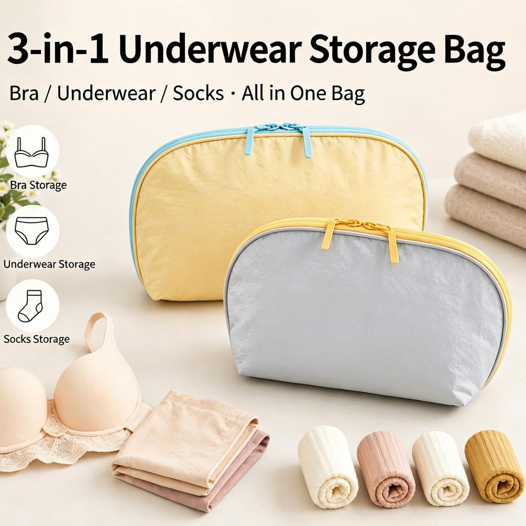 3 in 1 Travel Organizer Bag Portable Travel Underwear Storage Organizer Cosmetic Makeup Case Toiletry Bag for Women Home Storage Business Trip Gift