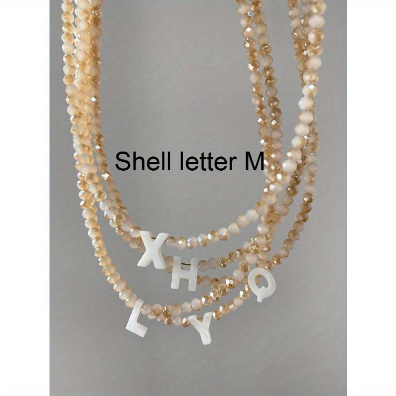 1pc European And American Style Shell Letter Pendant Collarbone Necklace With Crystal Beaded Chain, Super Shiny
