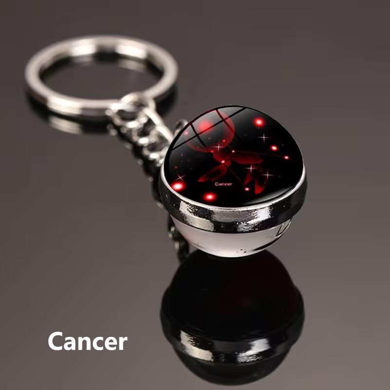 12 Constellations Luminous Car Keychain Glass Ball Zodiac Key Ring Starry Sky Pendant