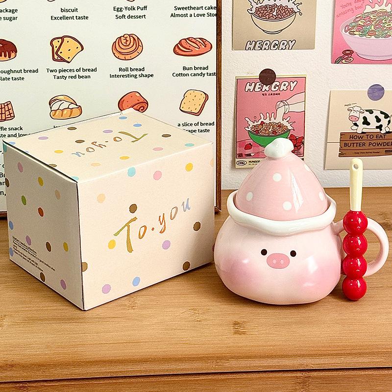 Cute Pig Cup Souvenir Mug Girl Water Cup Office Ceramic Cup with Lid Home Birthday Gift