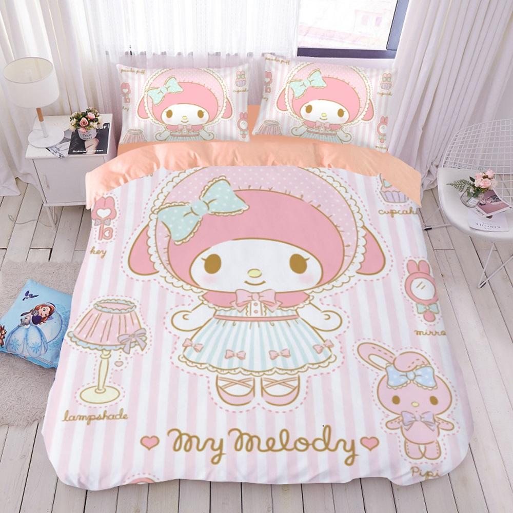 My Melody Bedding Sets Comforter Quilt Bed Cover Duvet Cover Pillow Case 2-3 Pieces Sets Kids Adult Size Cartoon Decoration
