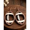 1 Pair Football Shaped Wooden Earrings For Women, Hollow Carved Sports Style Fan Earrings