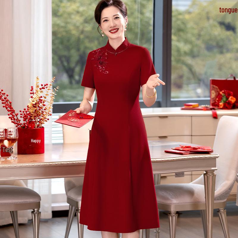 Elegant Spring 2025 Mid-Length Wedding Toast Dress for Mothers and Mothers-in-Law 2XL