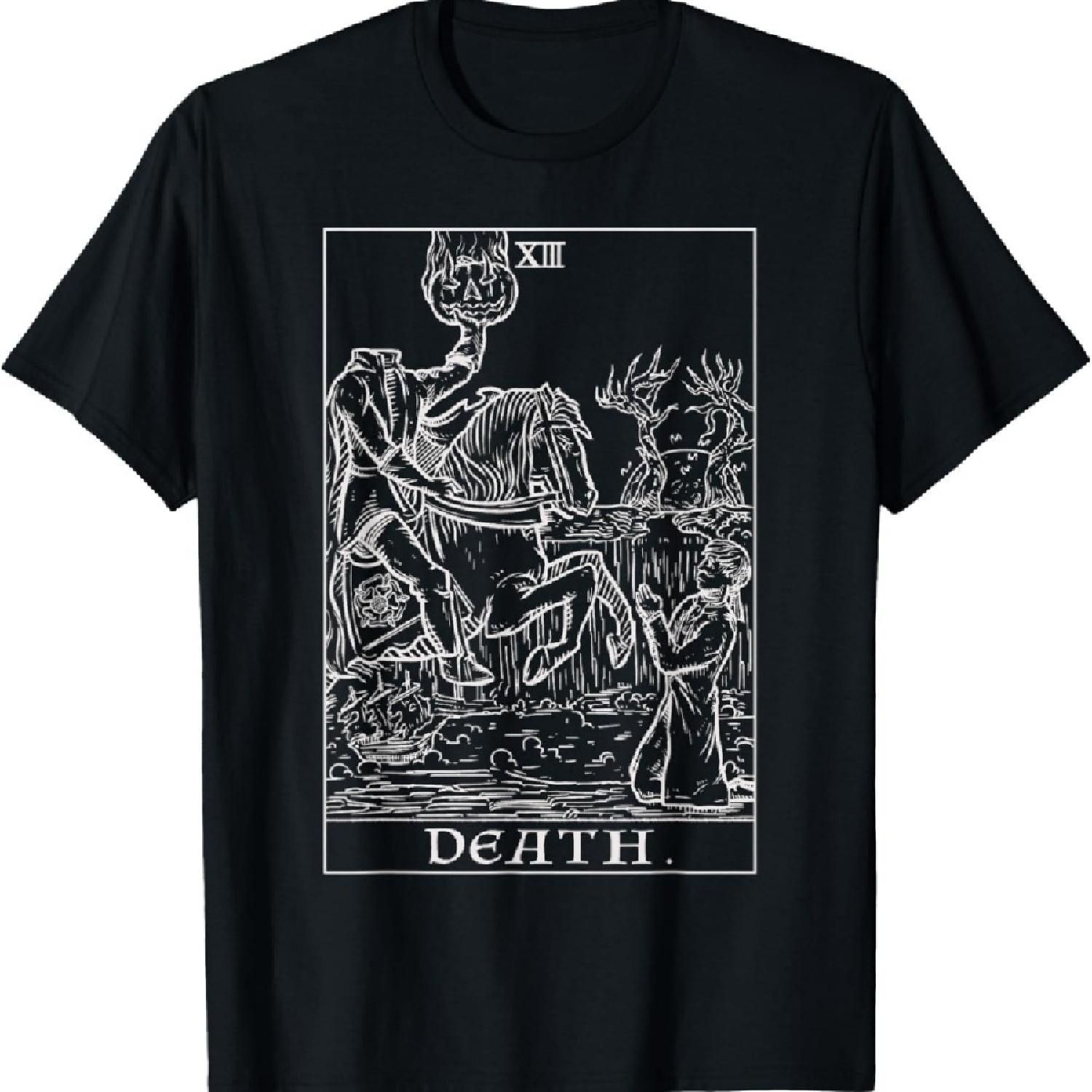 

Death Tarot Card Headless Horseman Gothic Halloween Horror T-Shirt S