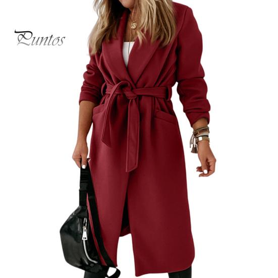 

Зимнее шерстяное женское пальто с поясом на шнуровке, свободное однотонное пальто с отложным воротником, кардиган с длинными рукавами, средней длины, куртка для свиданий и поездок на работу M