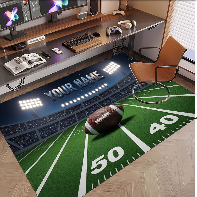 American Football Theme Soft Crystal Velvet Rug Custom Name & Text Print Non Slip Floor Rug for Bedroom Living Room