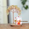 Yellow Crystal Money Tree with Lucky Cat on Natural Wood Base - Home and Office Decor Ornament