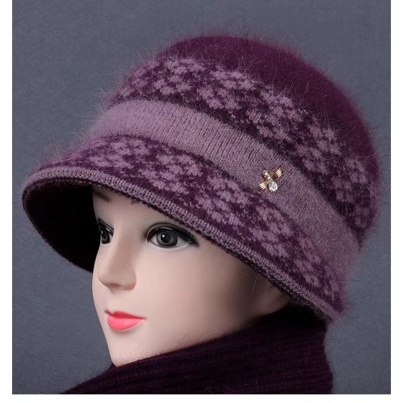 Winter new hat female old lady outdoor cold proof velvet warm big brim knitted wool hat
