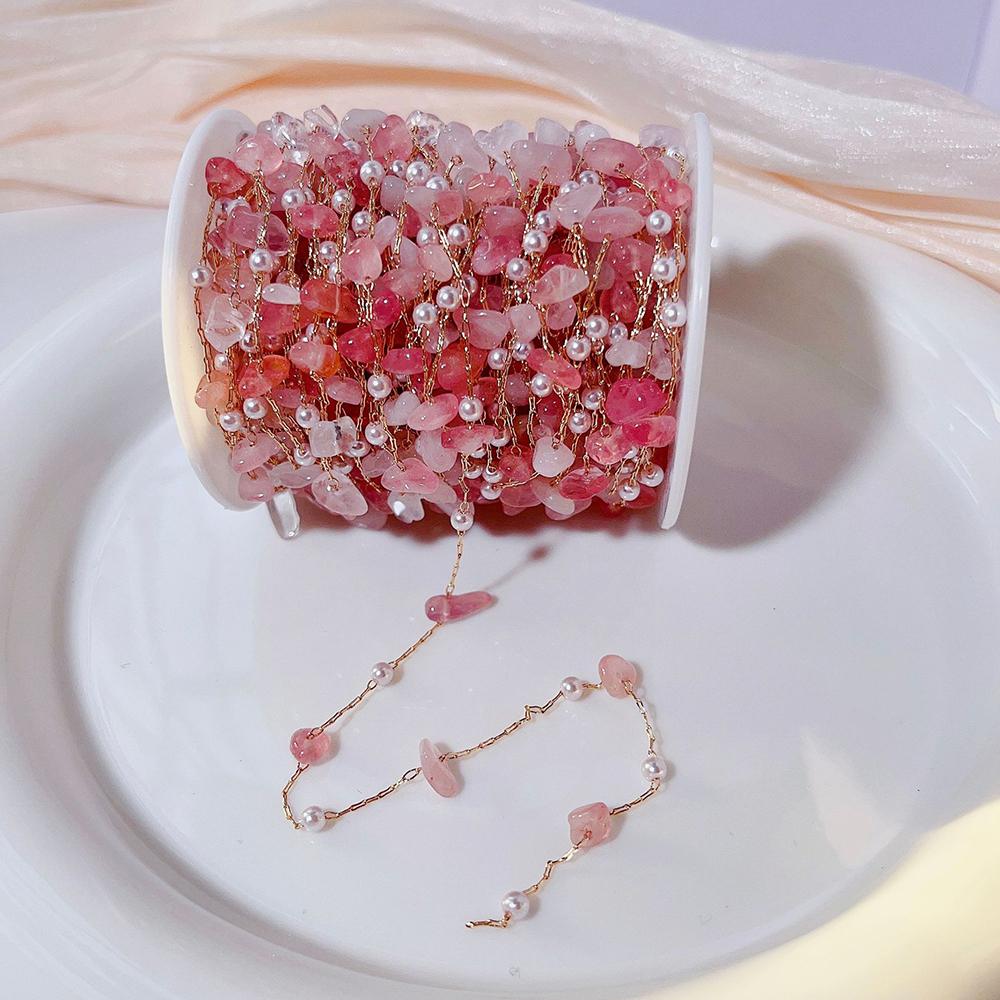 

1Meter Colorful Crystal Irregular Stone Chains Imitation Pearl Chain for Jewelry Making DIY Necklace Bracelet Accessories розовая жемчужина