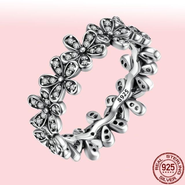 New 100 %925 Sterling Silver Rings Wholesale Popular Flower Lucky Rings For Women Jewelry Making