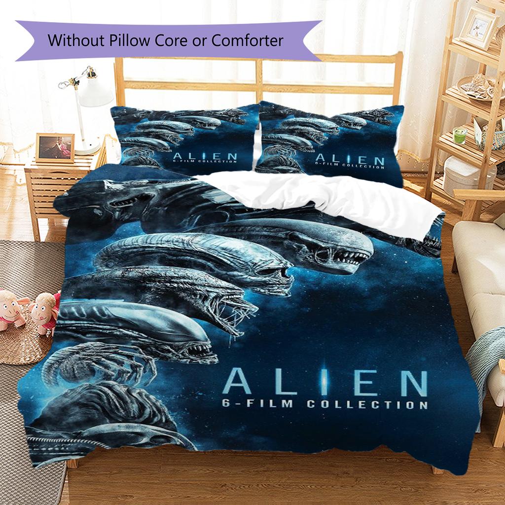 Alien Pattern Bedding,Quilt Set Quilt Cover Pillowcase Home Birthday Gift (1 * Duvet Cover + 2 * Pillowcase, Without Core)