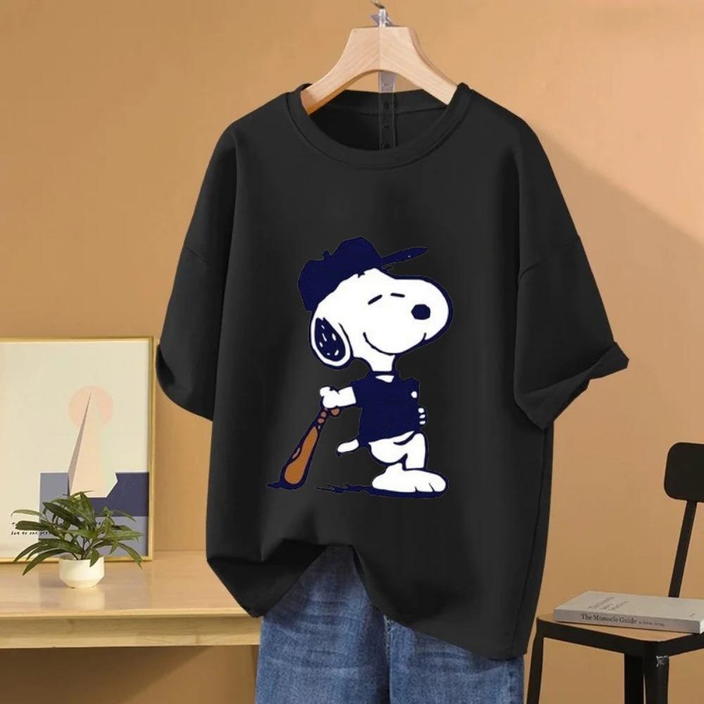 Snoopy Baseball Cartoon Anime Women T-shirt Summer Short Sleeve Men Tee Shirts Tops 2025 New Fashion Couple Clothes