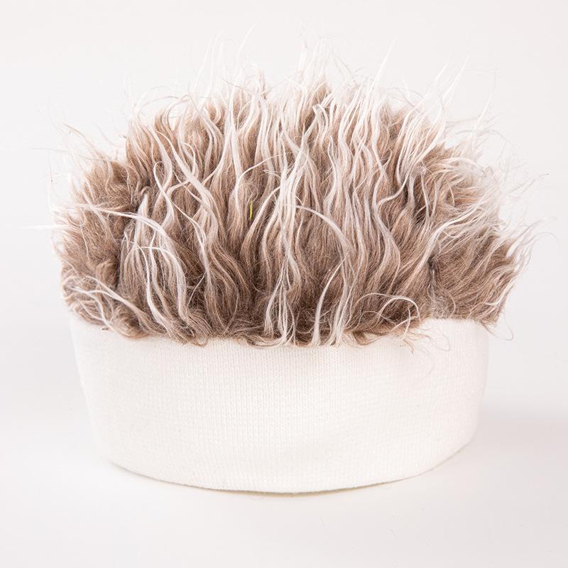 Autumn And Winter Integrated Wig Hat Male Landlord Hat Plush Retro Street Spoof Brimeless Hipster Knitted Trendy Brand