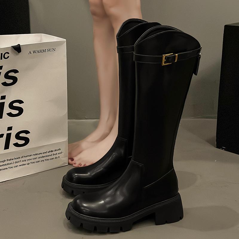 Thick-soled real soft leather boots 2025 autumn and winter new heightened elastic knight boots tall versatile boots