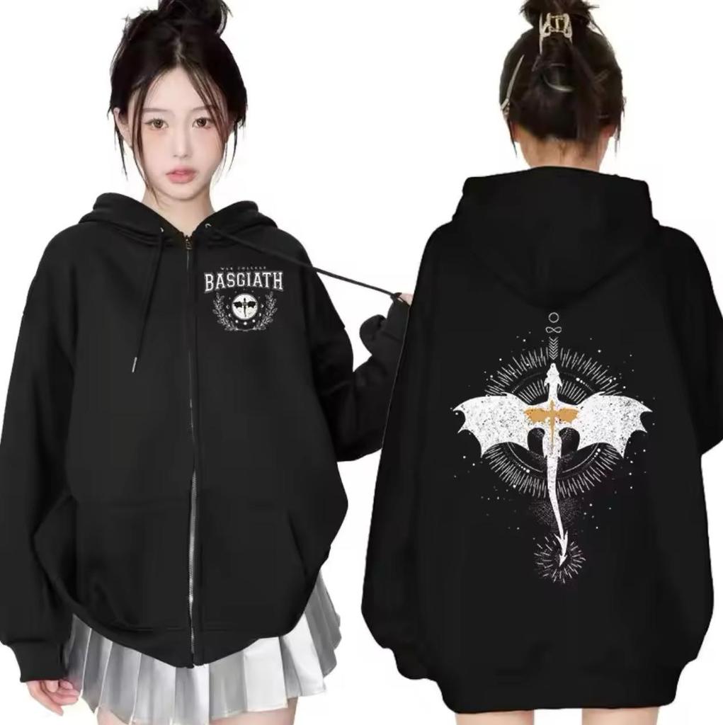 Unisex European Harajuku Style Printed Hooded Zipper Sweatshirt Cardigan