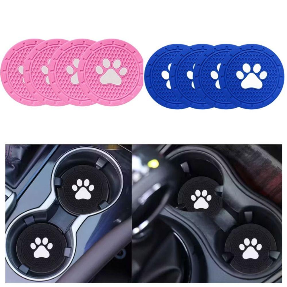 4pcs Strong Wear-Resistan Car Cup Holder Coaster Paw Print Design Universal Cup Mats  Most Vehicles
