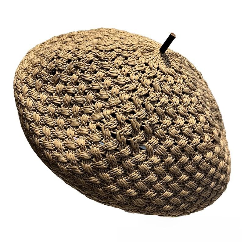 Small Fragrance Style Beret Hat For Women Summer Breathable Knitted Fashion Accessory