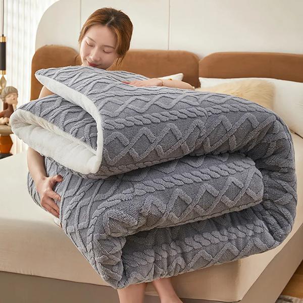 WTEMPO Foldable Lamb Fleece Quilts Warm Double-sided Plush Thick Winter Blankets Solid Home Bed & School Student Dormitory Double and Single Mattress