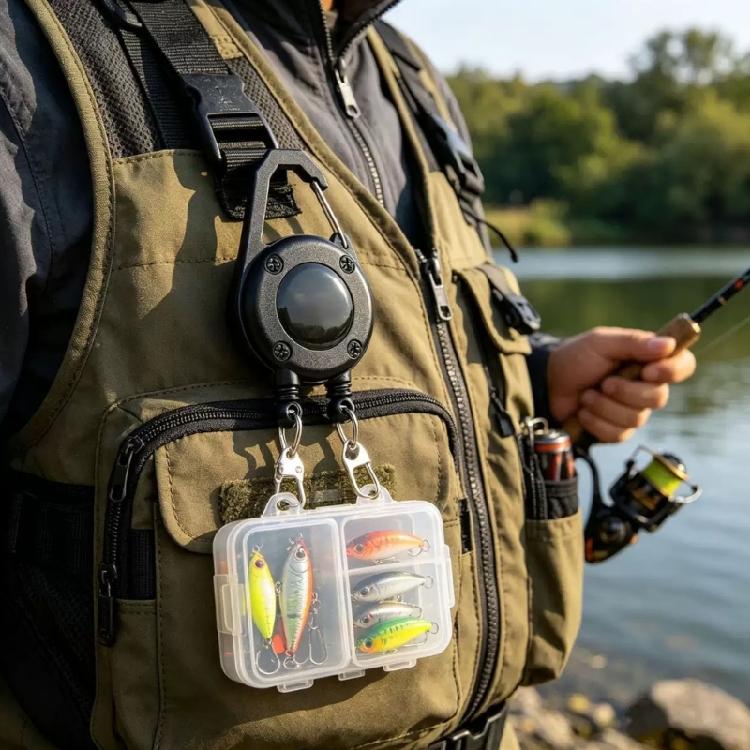 Everyday Carry Retractable Holder with Two Clip Attachments and Carabiner-Shape Connection for Key and Badges