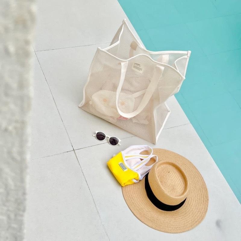 Transparent Mesh Beach Tote Bag Carry All Large Capacity Lightweight Women Storage Bag for Swimming Gym Beach Trips