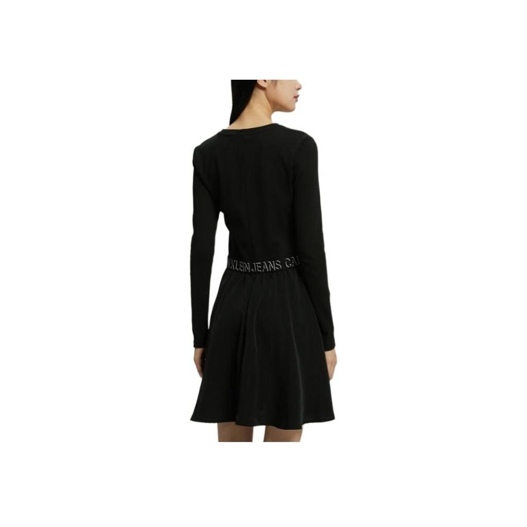 Calvin Klein Fashion Jacquard Waistband Long Sleeve Dress Women Dresses Black ZW01912-BEH