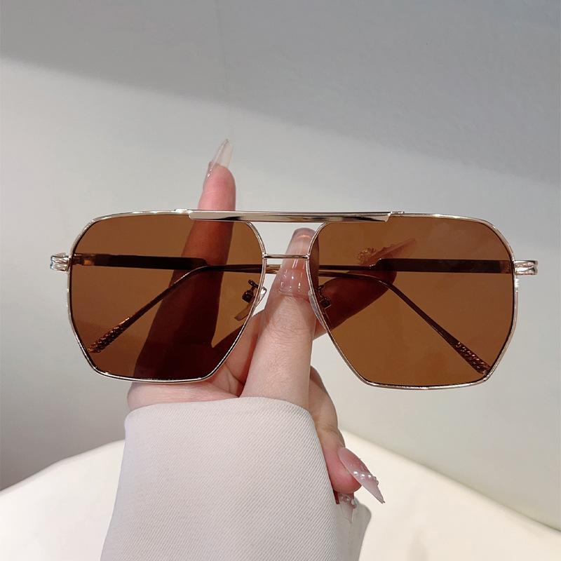 Big Frame Metal Double Bridge Sunglasses Women For Men  Vintage Punk Luxury Brand Designer Irregular Pilot Sun Glasses Uv400