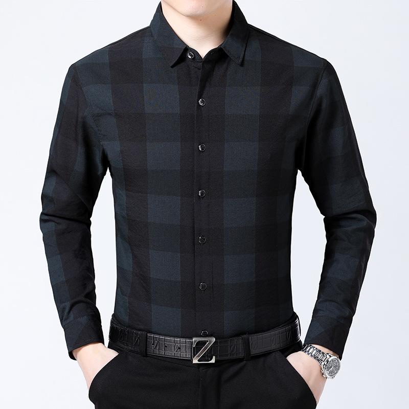 

Весенняя новинка, мужская рубашка с длинными рукавами и лацканами для людей среднего возраста и молодежи, простая повседневная рубашка в клетку, мужской кардиган M