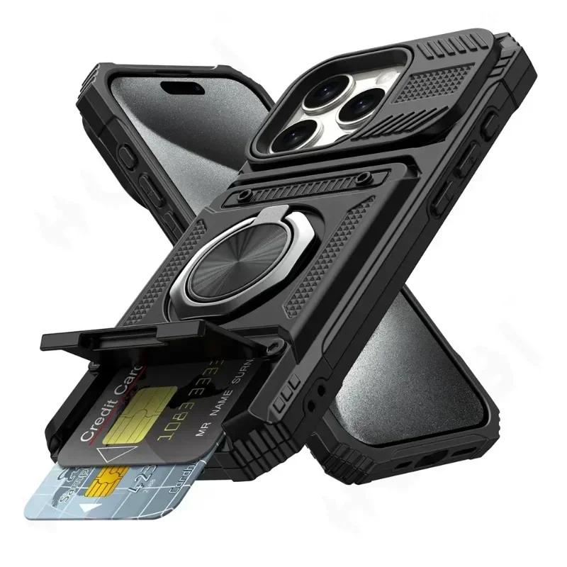 Pouzdro Pro iPhone 11 13 14 15 16 Pro Max 14 15 16 Plus 11 Magnetický Otočný Kroužek Stojánek Odolné Ochrana Proti Pádu Peněženka