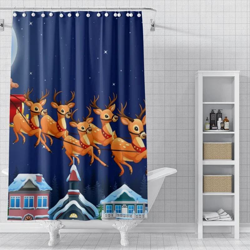 

Home Shower Curtains For Bathroom Waterproof Curtain Fabric Modern Nordic Style Living Room Winter Decoration Merry Christmas W60H190(CM)-1 Pcs