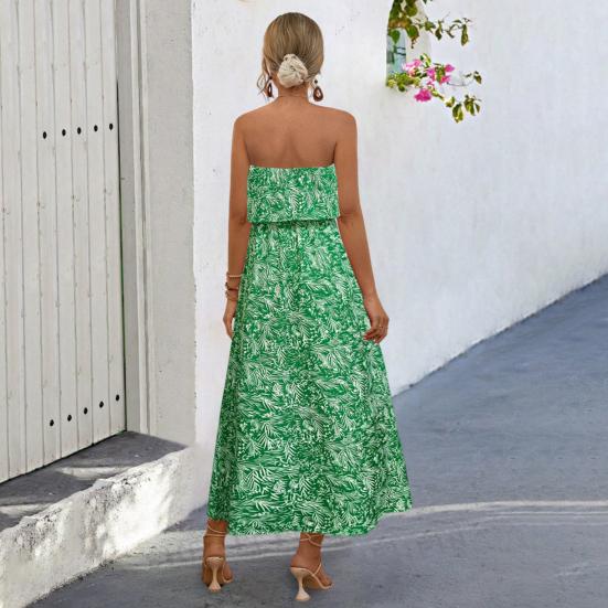 Women's Summer Off Shoulder Maxi Dress Ruffle Strapless Tube Top A-line Split