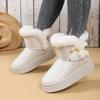 Fashion Faux Fur Bowknot Decoration Snow Boots 2025 Side Zip Thick Bottom Medium Heel Boots Warm Plush Leather Shoes Winter Warm Boots
