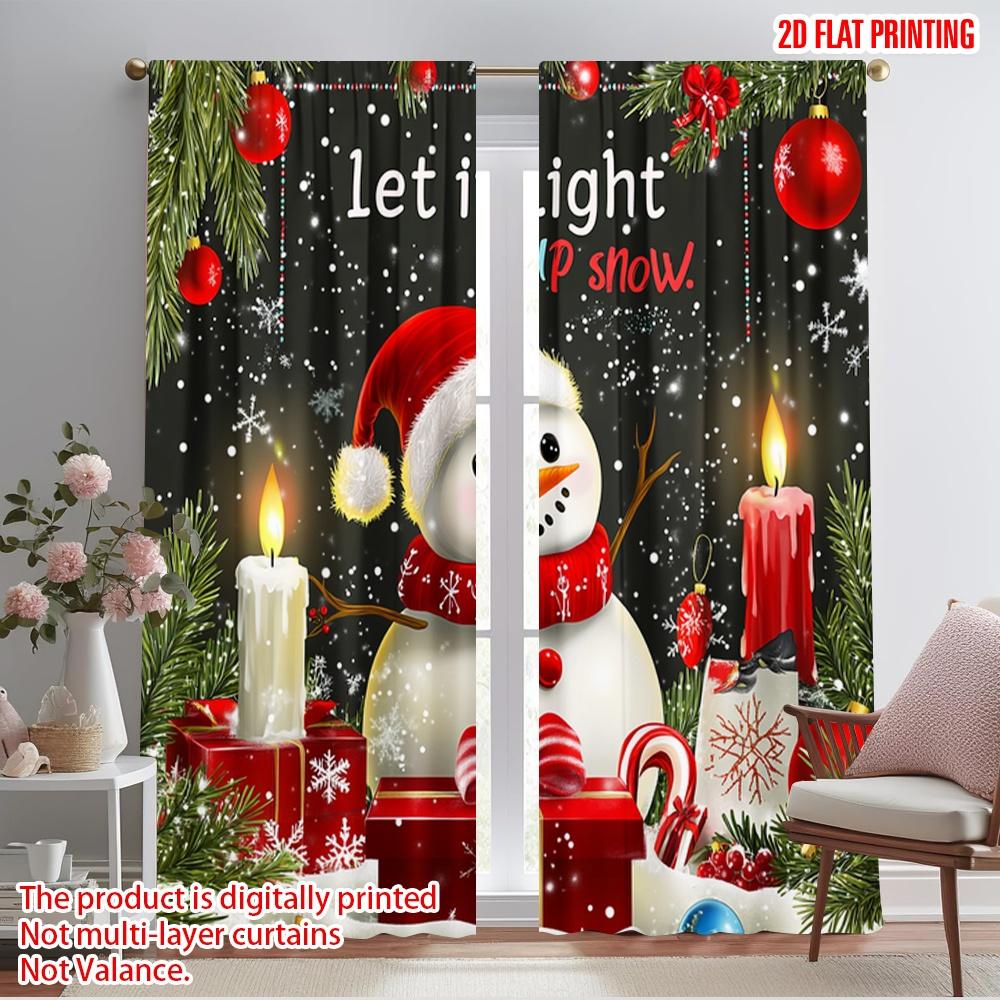 

2pcs,2D plane printing Curtain Fabric Cute Snowman Merry Christmas Eve (2) Durable 100% Polyester Fabric (without rod) Holiday 52.50×116.00 CM 2pcs