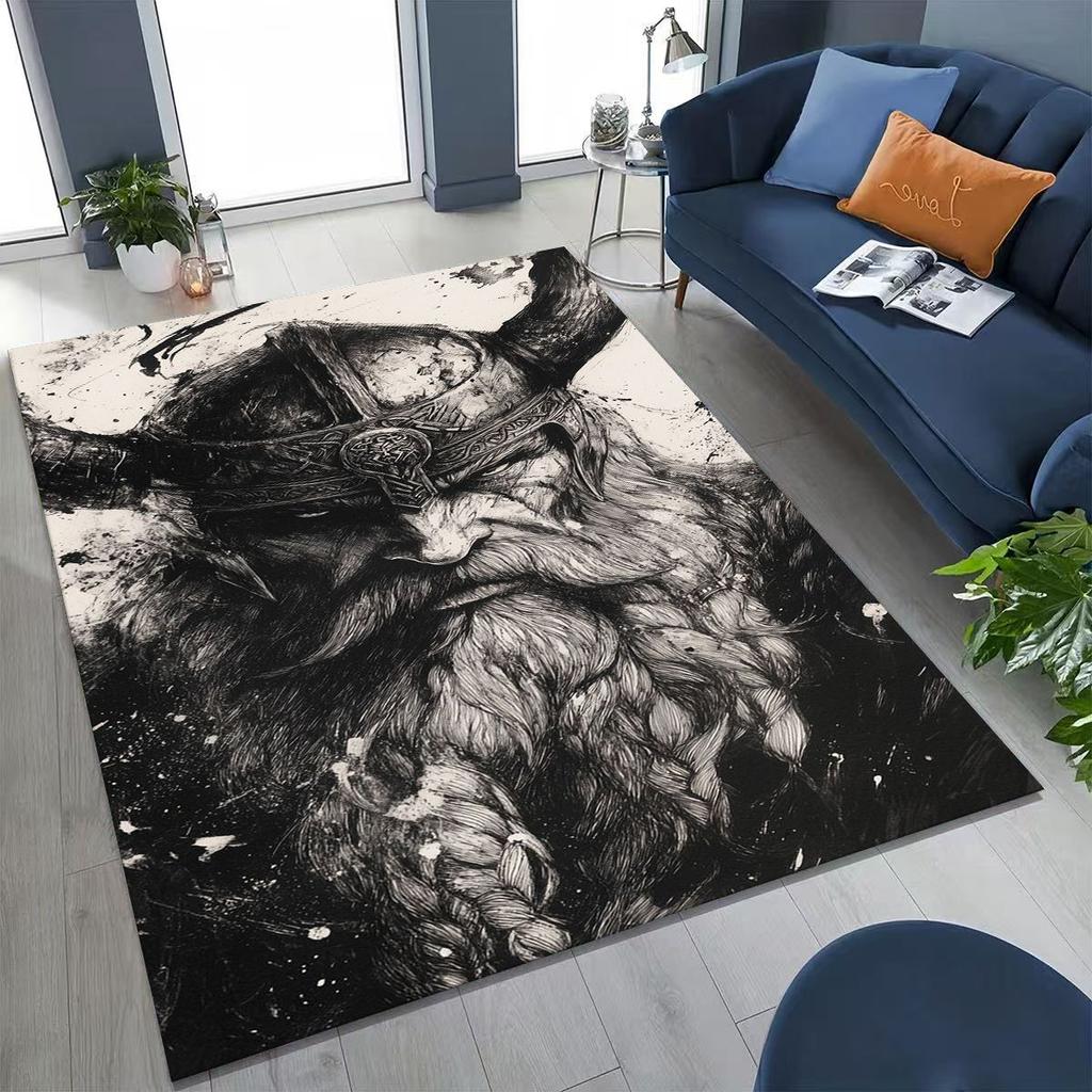 Nordic Viking Warrior Symbol Valhalla Valknut Rune Moto Rug for Bedroom Living Room Sofa Home Doormat Decor,Non-slip Floor Mat