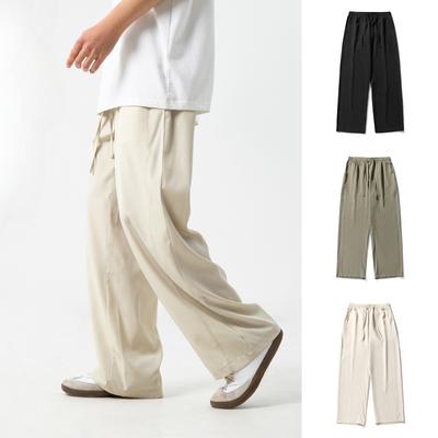 Cool Ice Silk Casual Pants Men's Summer Lightweight Pants Loose Straight Solid Color Basic All-match Non-wrinkle Trousers